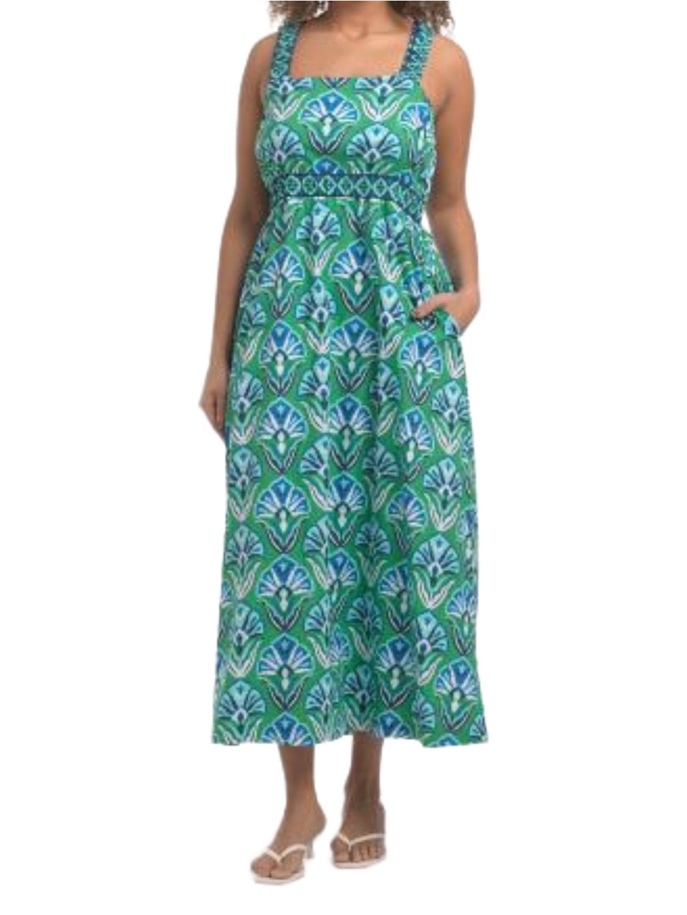 Printfresh Coastal Dress Geo Floral Green Juice NWT